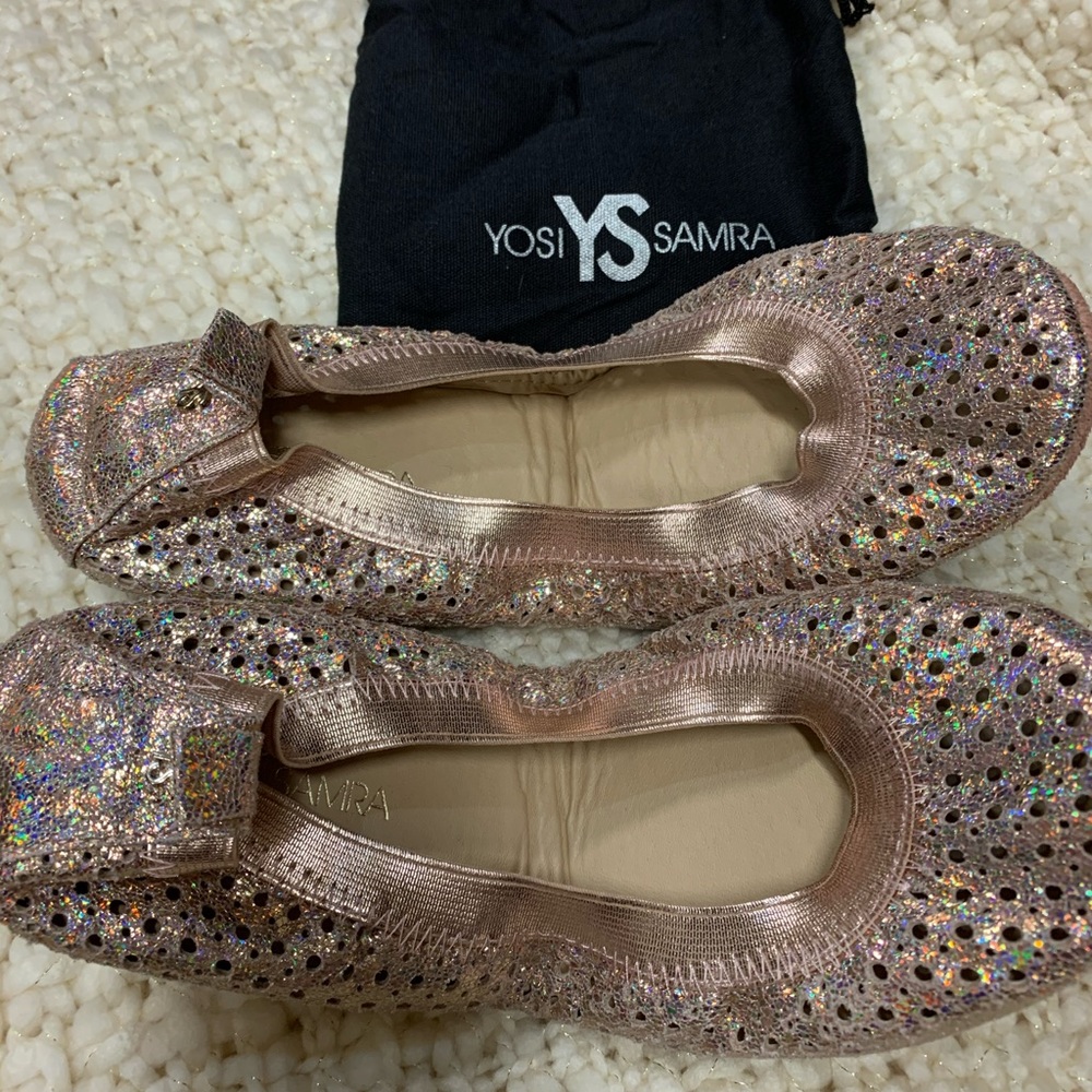 Yosi Samra rose gold/sparkle ballet flats Sz 8